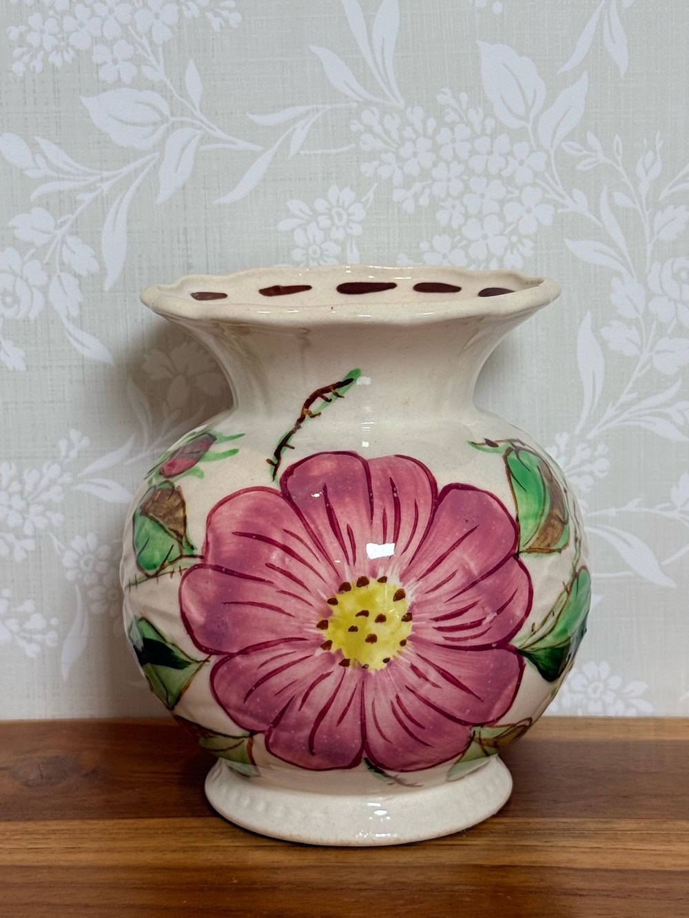 Vintage Hand-Painted Floral Ceramic Vase Blue Ridge Southern Pottery